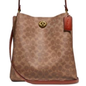 NWT Coach Coated Canvas Signature Charlie Bucket Bag Tan Rust/Brass Org Pk
